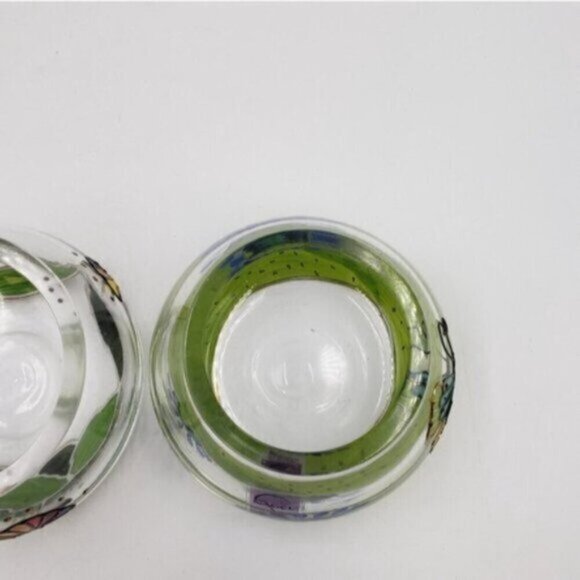 Nagel Glass Votive Candle Holders Hand Painted Colorful Heavy Glass Floral Two - Picture 4 of 15